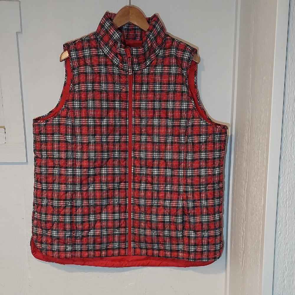 Lands' End Red Plaid Women's 2X Puffer Vest